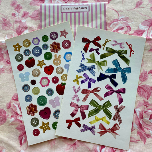 Buttons and Bows Stickers 2 Pack